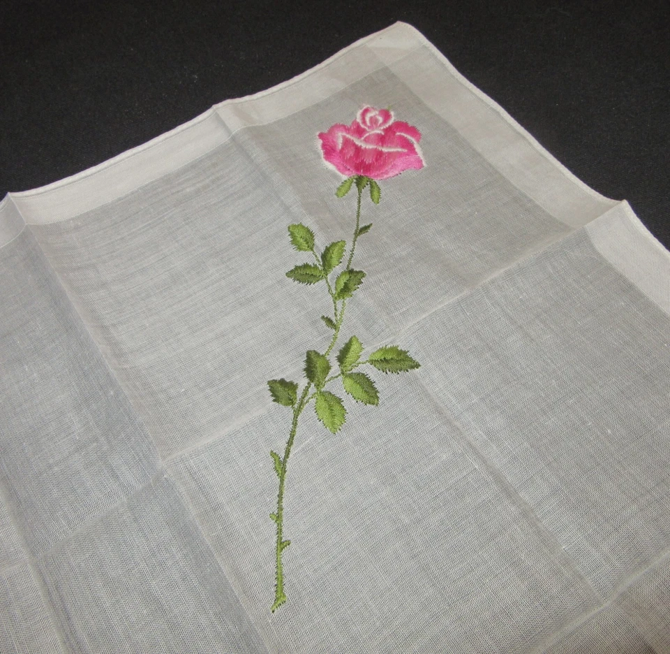 Vintage Hankie Único Rosa Bordado Floral DESCO Suiza ¡Belleza! Foto 2 de 4