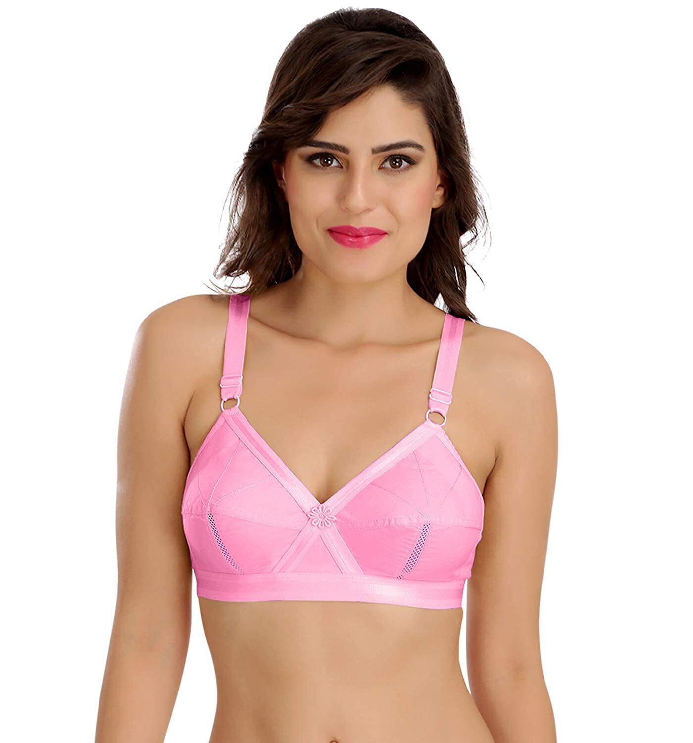 SONA Indian Women's Cotton Non-Padded Non-Wired Full Coverage Bra Color  PINK - Helia Beer Co