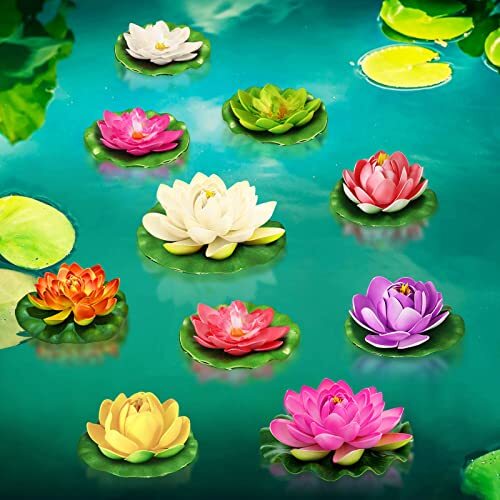 Artificial Lotus Flowers Water Lilies for Pond Pool 10 Pcs Realistic Floatin... - Picture 6 of 7