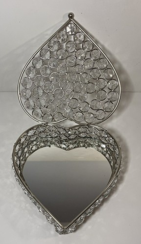 Rhinestone Heart Shaped Wired Mirrored Trinket Box 6.25 Inch - Picture 8 of 15