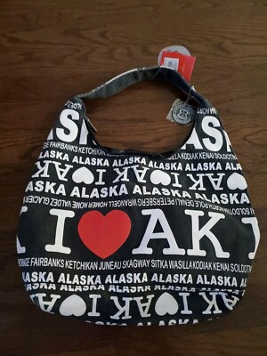 Robin Ruth Canvas Shoulder Bag I Love Alaska Logo Zipper Original Hobo Large 822