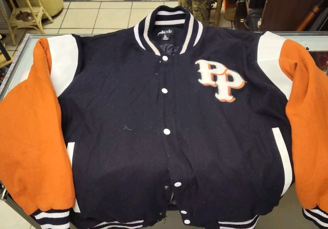 PELLE PELLE Genuine VINTAGE Men's BLACK/Orange Logo Zip Wool