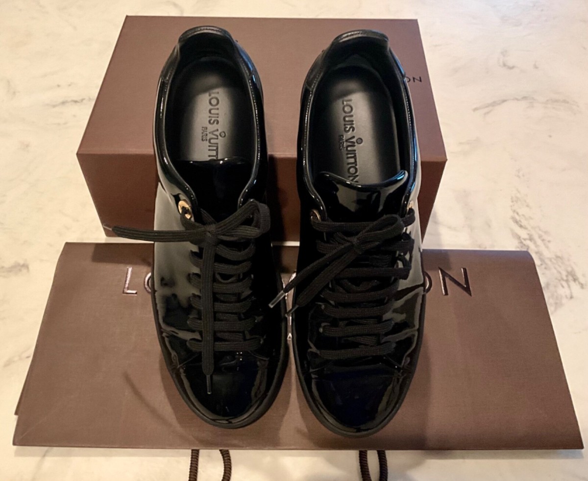 LOUIS VUITTON Frontrow Black Patent Leather Low Top Sneakers