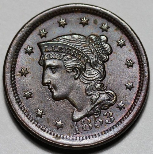 1853 Braided Hair Liberty Head Large Cent - US 1c Copper Coin - Picture 7 of 11