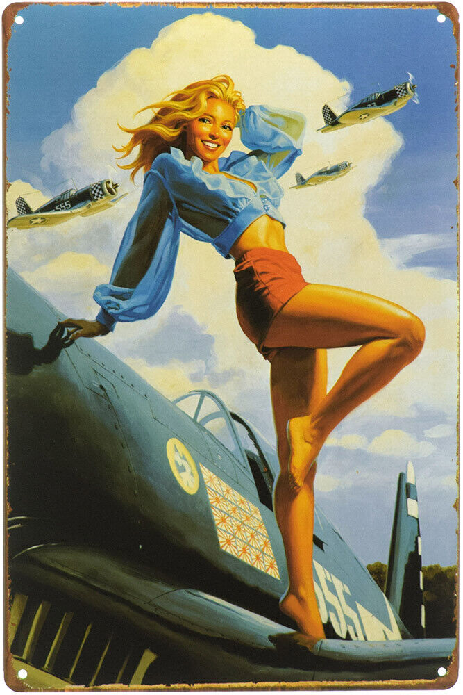 Sexy Girl On A Ww2 Airplane Wing Vintage Pin Up Poster Ebay