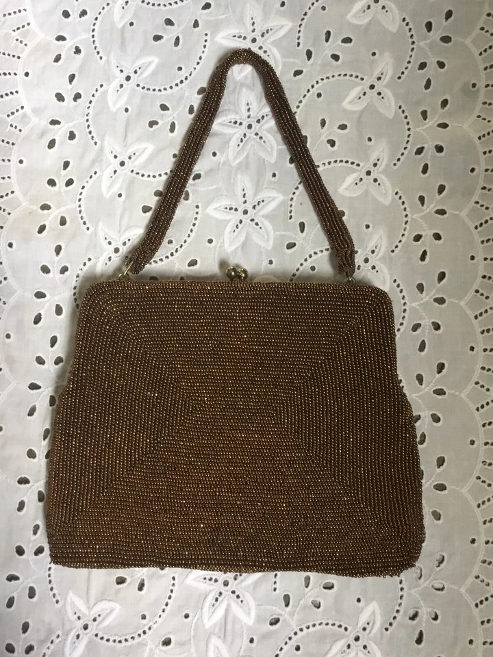 Bolso Richere Vintage Cobre Dorado Vidrio Semilla Cuentas Hecho a Mano Japón Foto 2 de 4
