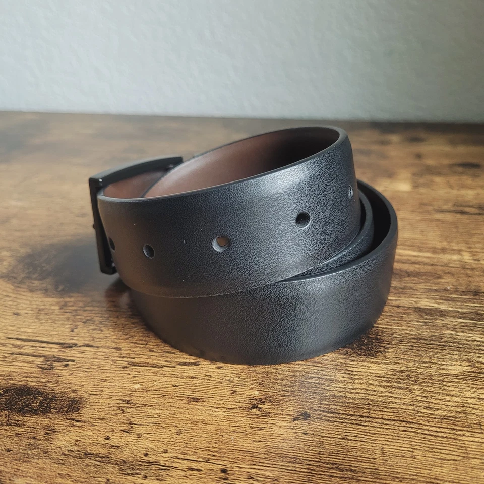 耐克男式小号高尔夫皮带合成皮革黑色/棕色 PS5035002ABS Euc — 第 4/4 张图片