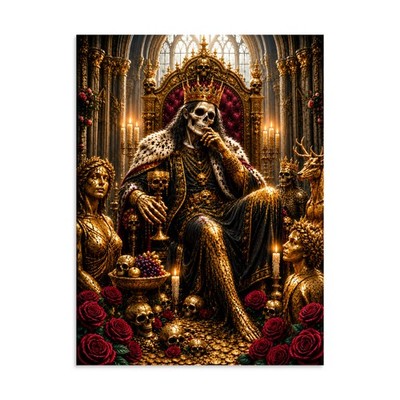 King Midas Gothic Skull Poster Dark Fantasy Wall Art Gold Throne Decor