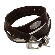 VINTAGE BRIGHTON Brown Leather Belt Sz 48 Silver Plated Medallions Tip Buckle