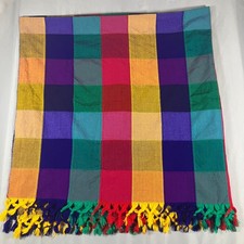 Vibrant Plaid Throw Blanket Tassel Fringe 58x58 Multicolor Colorful