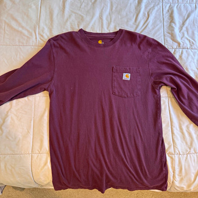 Carhartt Long Sleeve T-Shirt Original Fit Maroon Pocket Logo Mens Small