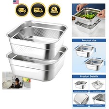 2-in-1 Stainless Steel Washing Up Bowl Set, 12.8" Sturdy Square Dish Tub with...