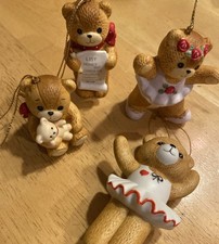 Lucy Rigg Enesco Lucy  Me Lot of 4 Holiday Christmas Porcelain Ornament Bears