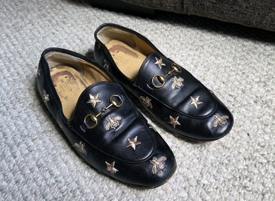 Authentic Gucci Jordaan Embroidered Bee Star Loafers Black Women's 41/11 FLAWS