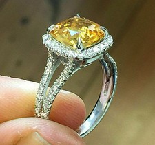 2.50Ct Cushion Cut Lab Created Citrine Fancy Wedding Ring 14K White Gold Plated