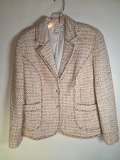 Coldwater Creek Womens 12 Beige Tweed Wool Blend Pockets Jacket