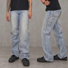 Mens Light Wash Baggy Carpenter Skater Jeans Y2K Workwear Denim 26x31
