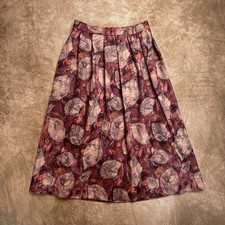 Vintage 90s Handmade Floral Leaf Print Midi Skirt Pleated Multicolor Boho Retro