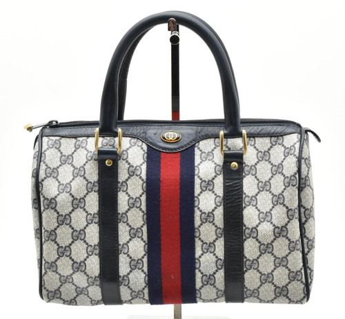 Vintage GUCCI [Rank Almost A] Sherry Line Boston Bag Hand GG PVC Leather Purse