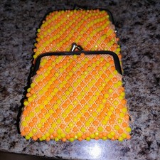 JEM Vintage Beaded Sequin Yellow/Gold Color Coin Purse Rare