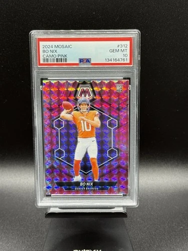 2024 Panini Mosaic Rookies Bo Nix #312 Pink Camo Mosaic Prizm (RC) PSA 10