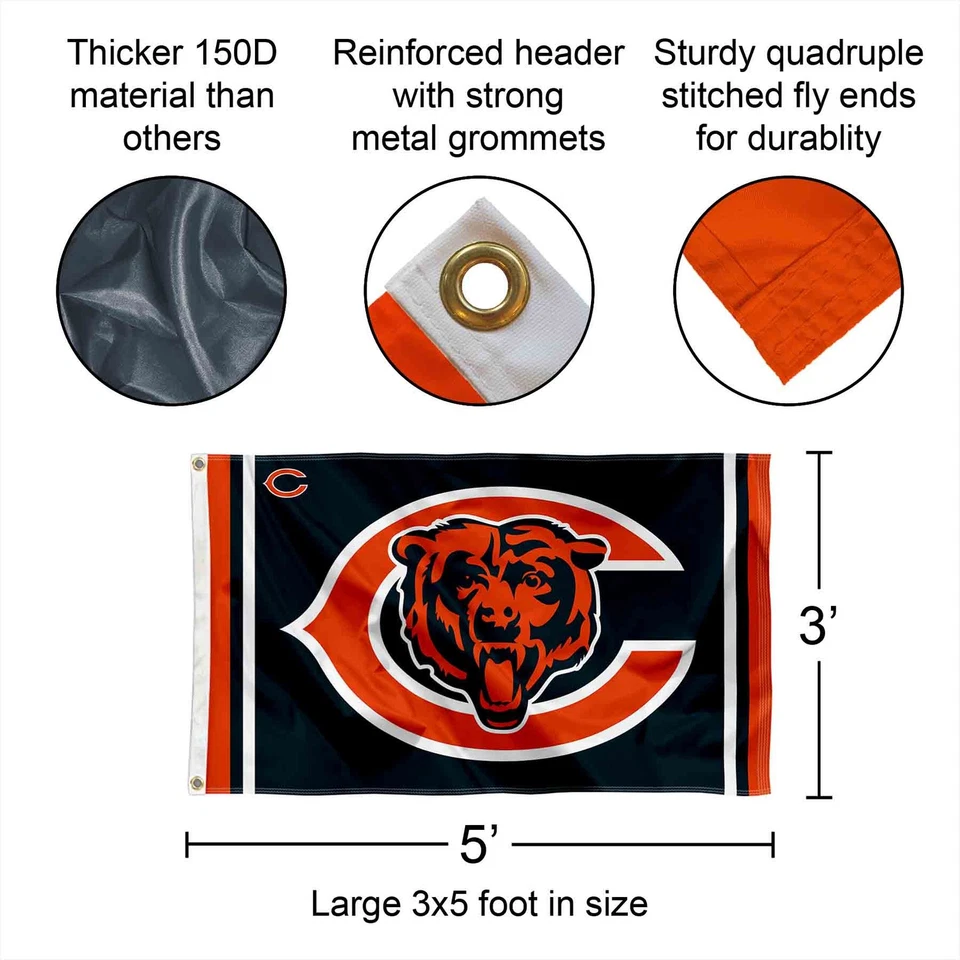 Bandera trasera con doble logotipo de los Chicago Bears de la NFL Foto 2 de 4