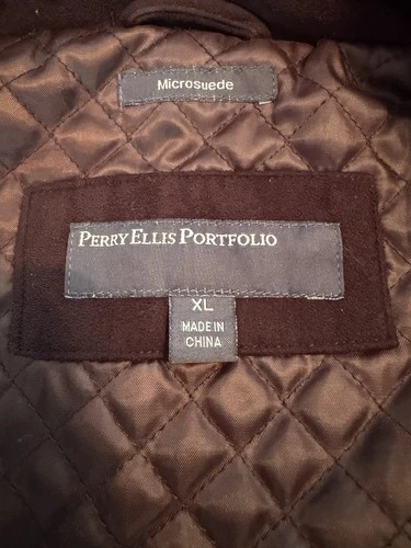 Perry Ellis Portfolio Microsuede Bomber Jacket Brown XL Quilted Lined Zip/Button image 6