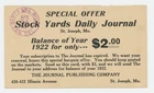 Mr Fancy Cancel Stock Yards Daily Journal St Joseph MO '22 Postal Card #6945