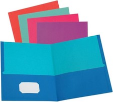 2 Pocket Folders, Textured Paper, Assorted Colors Blue, Purple, Teal, Orange,