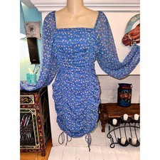 MABLE RUCHED FLORAL PRINT BODYCON PEASANT COTTAGECORE DRESS S