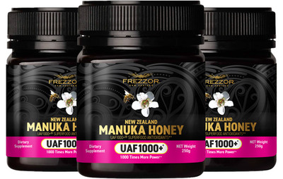 FREZZOR New Zealand Manuka Honey UAF1000+, Immune Support, Skin Health 3 Jars