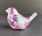 Fenton USA Pink Iridescent Glass Bird Figurine Hand Painted Sweet Pea & Signed