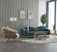Komplette Couchgarnitur Polstersofa Dreisitzer Stoffsofa Blau Sessel