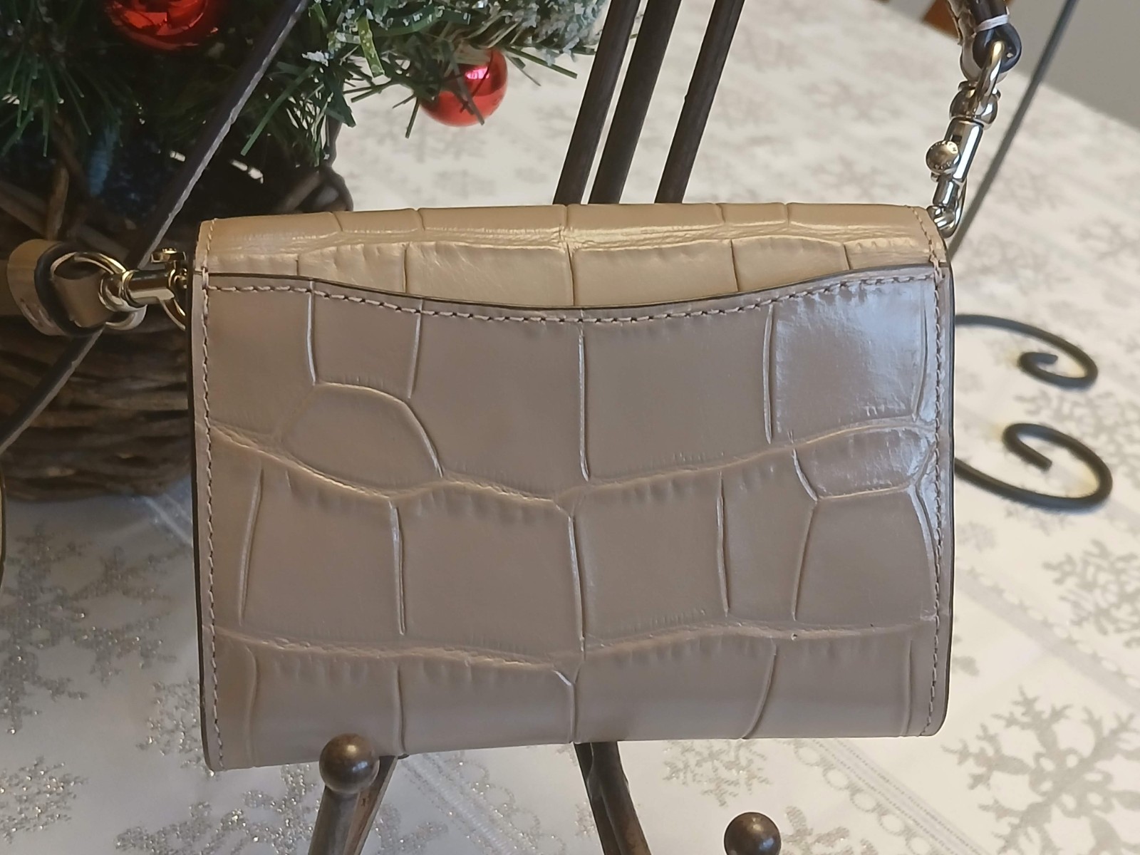 COACH MINI ENVELOPE WALLET W/ DETACHABLE CROSSBODY STRAP TAN CROC LEATHER NWT