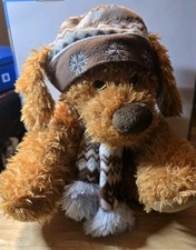 Hugfun Christmas Brown Puppy Dog Plush Winter Hat Scarf 12" Stuffed Animal