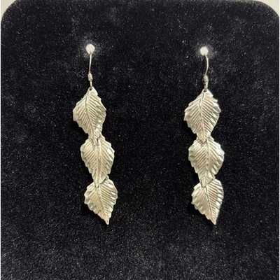 Vintage Sterling Silver 925 Three Leaf Dangle Earrings