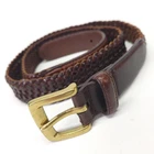 Roundtree & Yorke Leather Belt 40 Braided Woven Solid Brass Buckle Brown