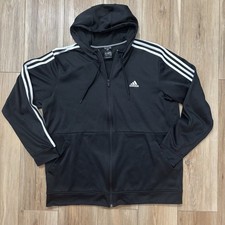 Adidas 3-Stripe Full Zip Hoodie track jacket Size XL Black White polyester