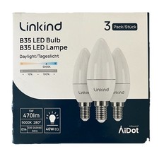 PACK OF 3 LINKIND B35 LED CANDLE BULBS E14 5W=40W DAYLIGHT 5000K 470LM 25000H