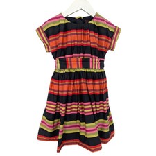 Tea Collection Girls Size 4 Striped Cotton Dress Colorful Belted Full Skirt