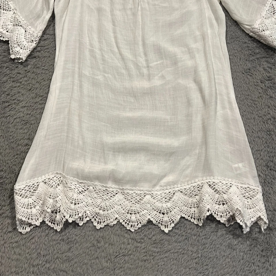 Venus Tunic Dress Sheer Women's L White Off Shoulder Lace Tie Back Boho Peasant - Image 4 of 4