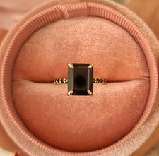 Emerald Cut 2.20Ct Black Moissanite Engagement Ring 14k Yellow Gold Over Size P