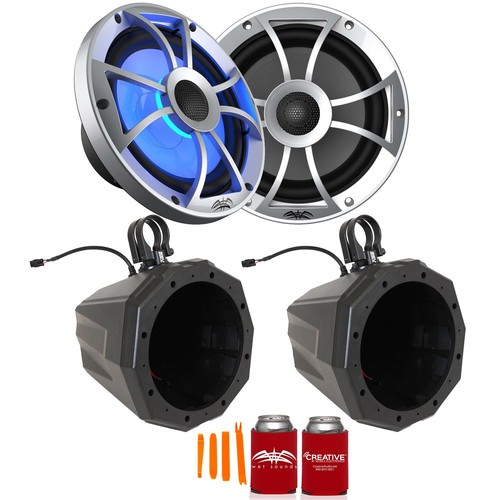 Wet Sounds Recon8-S RGB 8" Speakers with 8” Cage Mount Pods,1.50" Dual Clamps