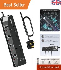 Smart IC 5-Outlet USB Power Strip with 2 Ports, 1.5M - Perfect for Home & Travel