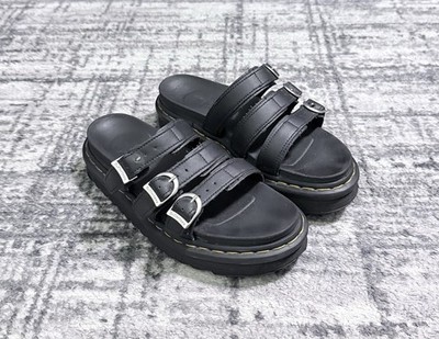 Dr. Martens Blaire Chunky Platform Slide Sandals 3-Strap Black Women s Size 8