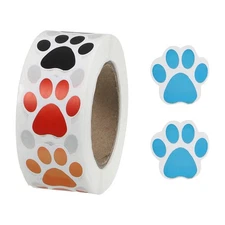 500 Count 1 Roll Paw Prints Stickers 1" Adhesive Dog Paw Prints Labels