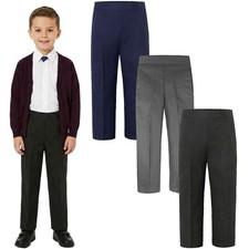 BOYS KIDS CHILDREN SCHOOL UNIFORM TROUSERS PULL UP HALF ELASTICATED TEFLON PANTS