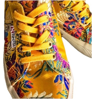 Superga Yellow/Gold Satin Korelaw Embroidered Sneakers Women Size 4