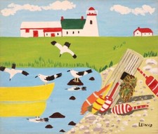 Lighthouse and Lobster Trap : Maud Lewis : Folk Art Print to Frame