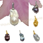 Huge 15x20mm Real Natural Multicolor Keshi Baroque Pearl Pendant 14K Gold Plated